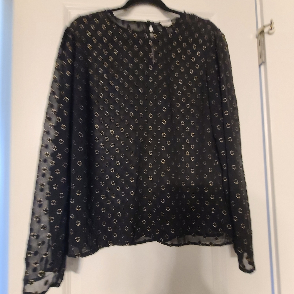 Black & sparkly gold l/s overlay sheer top XL